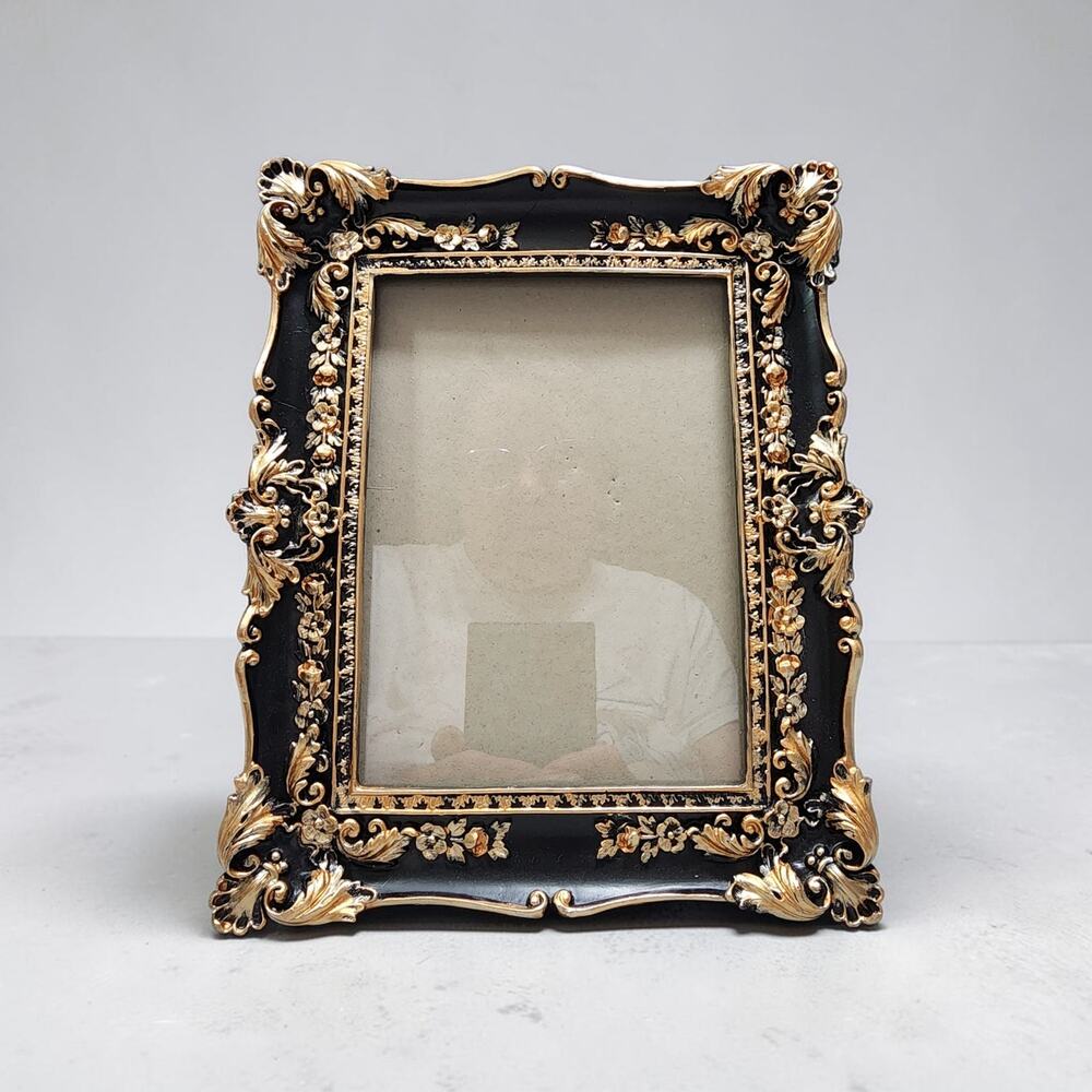 Ornate Baroque Rectangular Picture Frame Black Gold Resin Floral Acanthus Leaf